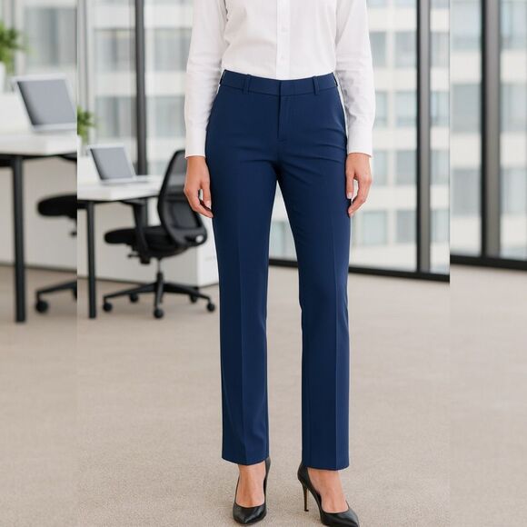 NWT Old Navy Women’s Navy Blue Straight Leg Trouser Pants Size 6 Office Career - Picture 1 of 16
